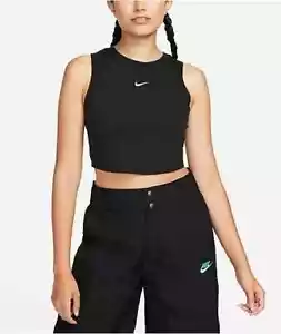 Nike Sportswear Chill Knit Black Ribbed Crop Tank Top Women's XS Black Pullover - Picture 1 of 17