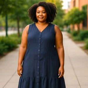 J. JILL Love Linen Petite XL Black Dress Buttons Pockets Lightweight Cool XLP - Picture 1 of 12