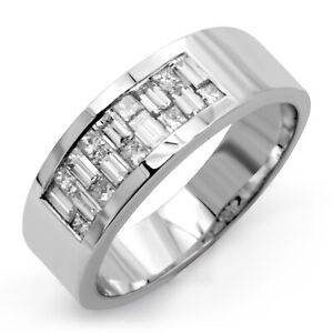 1.75 Ct Men's VVS1 F Princess Baguette Diamond Band Wedding Ring 14k Gold White 