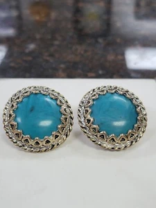 MODESCHMUCK OHRRINGE RUND BLAUER STEIN CLIP ON - Bild 1 von 2