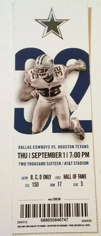 2016 Dallas Cowboys Houston Texans NFL Football Full Ticket Stub Cover