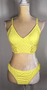 Jessica Simpson Swimsuit Medium Two Piece Bikini Padded Bra Hipster Lemon $102 - Picture 1 of 12