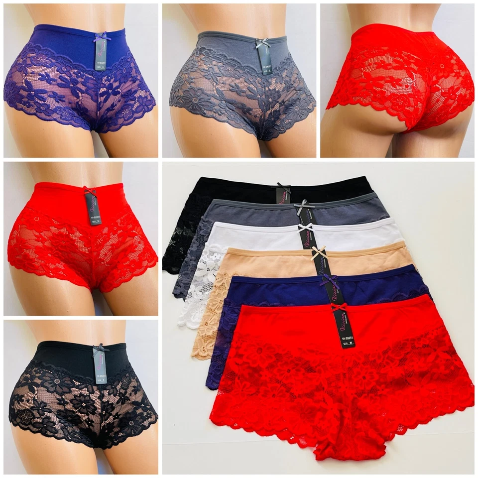 Lote de pantalones cortos de encaje para mujer 3/6/12 bragas de bikini para niño ropa interior corta descarada S-4X Foto 1 de 4