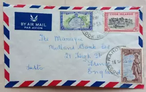 COOK ISLANDS 1959 AIRMAIL COVER TO ENGLAND WITH 3 STAMPS MAKING 1/9 RATE - Picture 1 of 1