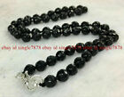 Faceted 8mm Black Agate Round Gemstone Beads Necklace 20" 925 Silver Clasp