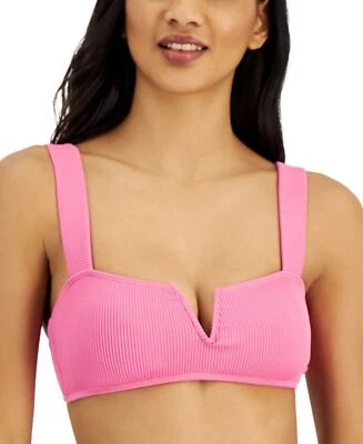 ROXY Bikini Swim Top Ribbed V Wire Pink Guava Juniors Size XS $50 - NWT - Image 1 of 3