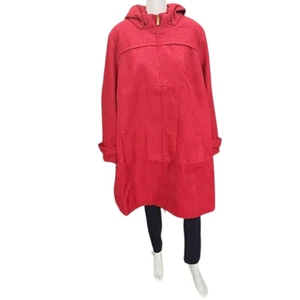 Isaac Mizrahi Live Hooded Zip Front Parka Coat 3X Plus Size Red Jacket Pockets - Picture 1 of 11