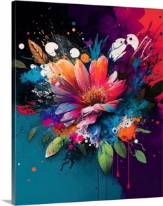 Flowers Splash Oil Painting Art Print Gallery Canvas Wrap Wall Art - Picture 1 of 3