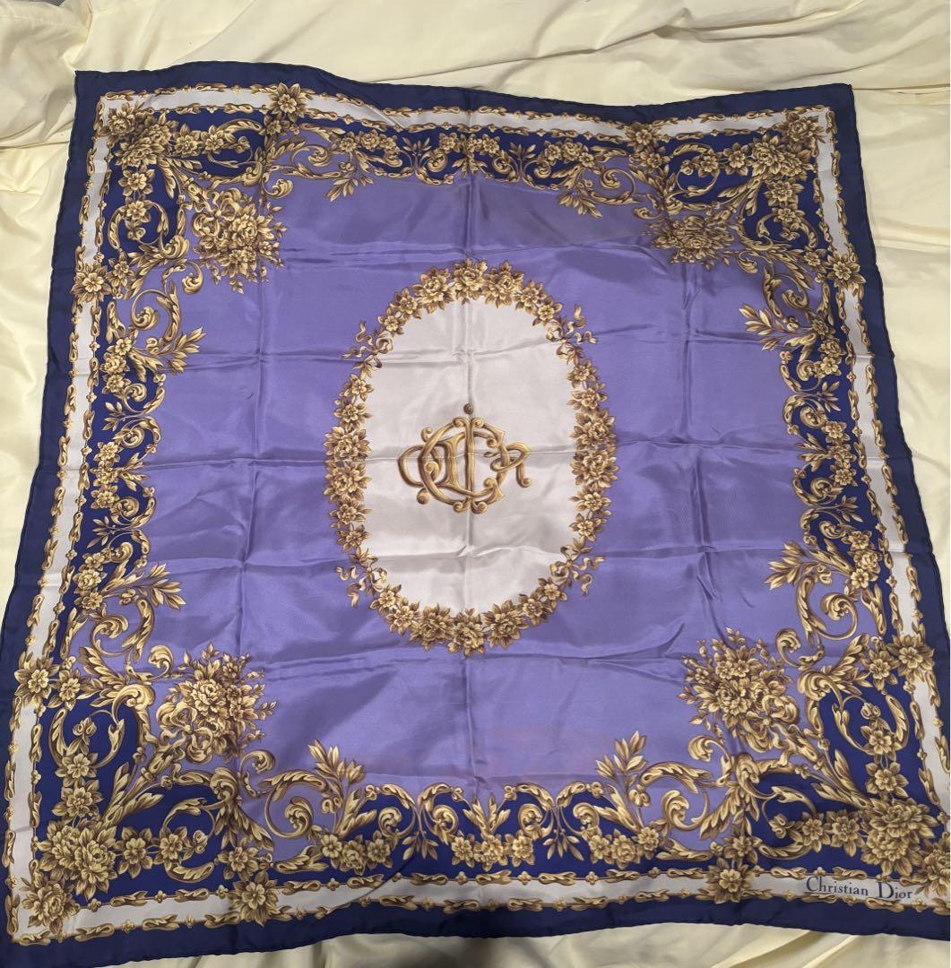 Christian Dior scarf 85cm 33″ square silk flower purple navy