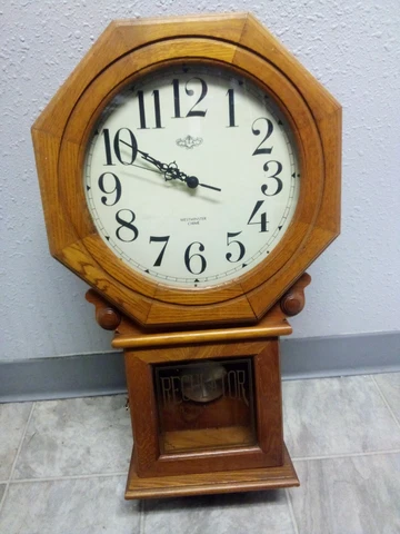 D&A Regulator Battery Chime Wall Clock, wood/glass 26" Tall Cover