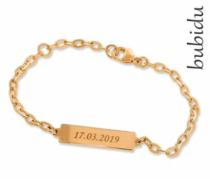 Pulsera bebé niño grabado oro rosa ID pulsera nombre fecha rosa  - Imagen 1 de 3