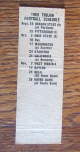 FOOTBALL MATCHBOOK COVER: 1959 SOUTHERN CALIFORNIA TROJAN SCHEDULE MATCHCOVER A9 - Picture 1 of 3