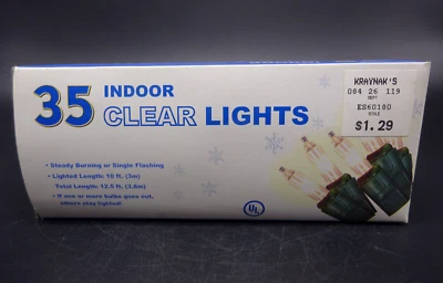 Set of 35 Clear Mini Christmas Lights Length 12.5 Ft  Green Wire New Old Stock - Image 1 of 3