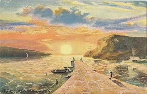 Postcard Artist Signed Rothenberger Berlin Bay Dock Sunset ca1905-15 - Picture 1 of 1