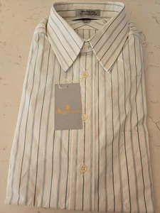 Nueva Camisa de Vestir Aquascutum Dos Capas Algodón Blanco Pino Verde Rayas 15 32 - Imagen 1 de 6