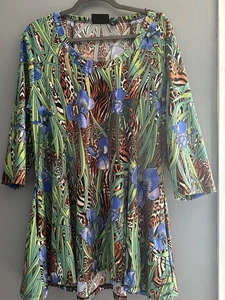Attitudes by Renee Blouse Women Size XL Green Artsy Bohemian Flowy Lightweight - Picture 1 of 8