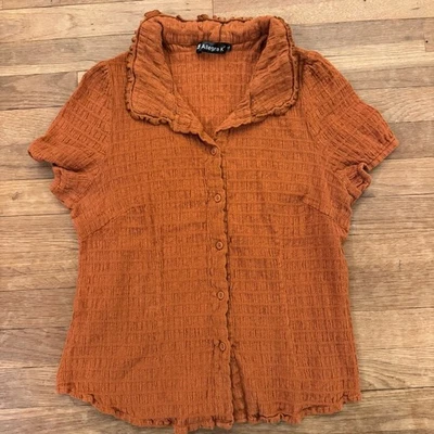 Allegra K Naranja Quemado Botón Abajo Blusa Camisa Top Talla Grande L b5 Foto 1 de 4