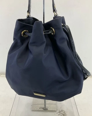 Kate Spade Navy Blue Fabric Patent Leather Drawstring Bucket Bag - Image 1 of 4