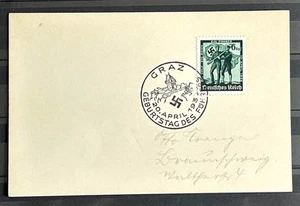 1938 German Stamp on card special cancel Graz 1938 Birth of Fuhrer /639 - Picture 1 of 2