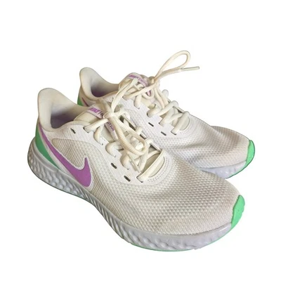 Nike Revolution 5 Running Shoes White Purple Green Womens Size 7 - Image 1 of 4