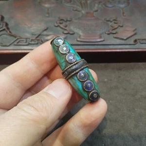 Antiker Türkis Dzi Perlen Anhänger alte Patina Tibetisch Sammlerstück Schmuck - Bild 1 von 9
