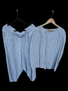 Set pantaloni Eileen Fisher in lino biologico boxy top vestito due pezzi Lagenlook XL/1X - Foto 1 di 18