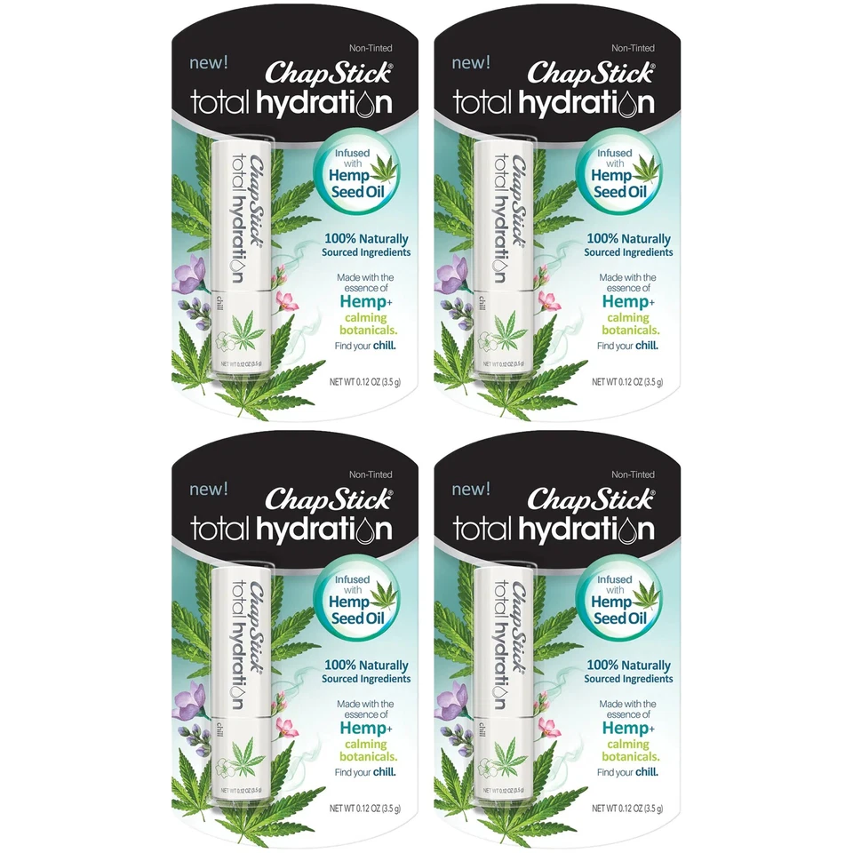 ChapStick Hidratación Total con Aceite de Semilla de Cáñamo Bálsamo Labial No Tintado Enfriamiento, Paquete de 4 Foto 1 de 1