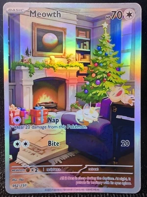 Pokemon Fanart Holiday Meowth Card - Image 1 of 4
