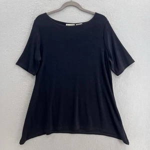 Dana Buchman Top Damen XL schwarz T-Shirt Stretch Kurzarm U-Boot Ausschnitt Reise Enyw - Bild 1 von 8