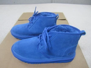 UGG Plush Boots Boys 6 Blue Neumel Suede Chukka Lace Up - Picture 1 of 10