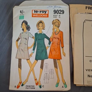 Vintage Sewing Pattern Le-Roy Weldons 9029 dress 3 styles size 12 bust 34 - Picture 1 of 3
