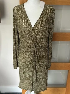 MNG Mango Women's Vestido Green Beige Spots L/S Crinkle Dress NWT XXL - Picture 1 of 9