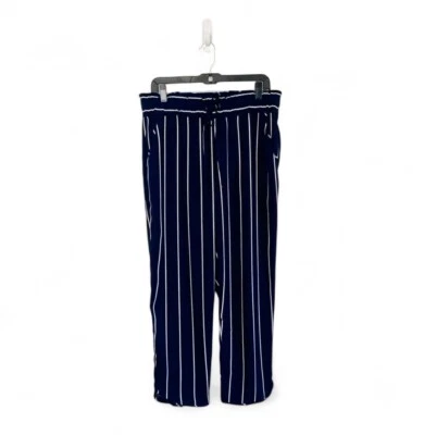 Pantalones Cortos Zara Rayas Pierna Ancha Grandes Azul Marino Crepé Cintura Elástica Foto 1 de 4