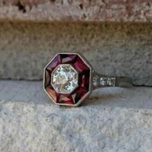 Achteck Granat & Zirkonia Halo Ring, 925 Sterling Silber Geschenk für Hochzeit - Bild 1 von 12
