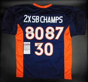 Terrell Davis McCaffrey Smith Multi Signed Broncos SB Champs Blue Jersey JSA COA - Picture 1 of 4