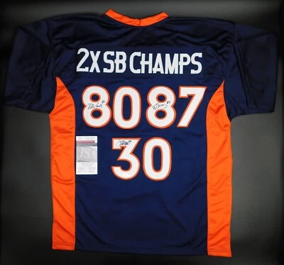 Terrell Davis McCaffrey Smith Multi Signed Broncos SB Champs Blue Jersey JSA COA - Image 1 of 4