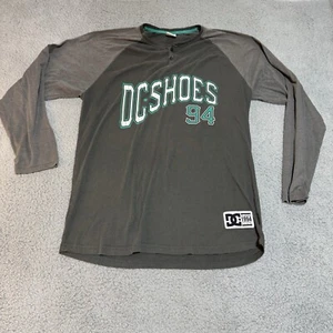 DC Shoes Signature Gray Long Sleeve Raglan Henley Shirt Skater Large Baggy Y2k - Picture 1 of 11
