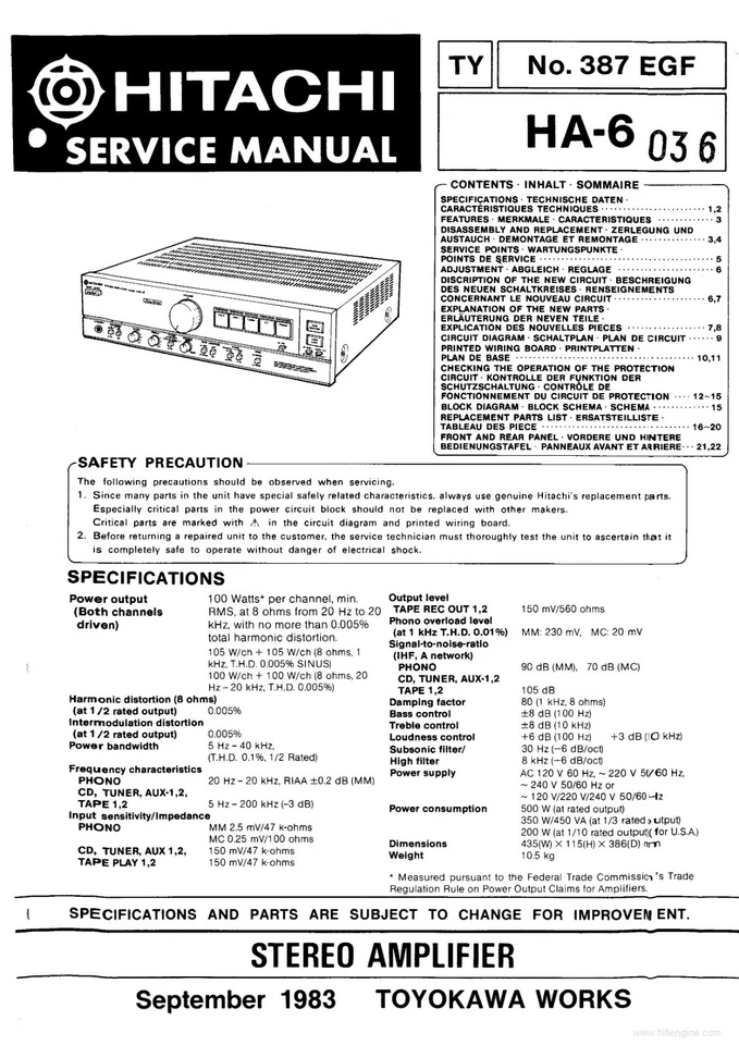 Servizio Manuale di Istruzioni per hitachi HA-6 - Immagine 1 di 1