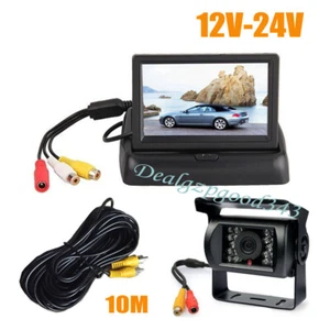 12V-24V 4.3" LCD Foldable Monitor + 18LED IR Car Rear View Reverse Backup Camera - Picture 1 of 9