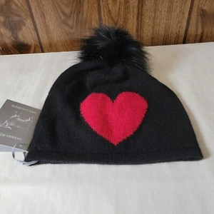 Hannah Rose 100% Cashmere Intarsia Heart Pom Beanie Hat - Picture 1 of 5