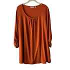 Susan Graver Pullover Top Size M Burnt Orange 3/4 Sleeve Round Neck Stretch