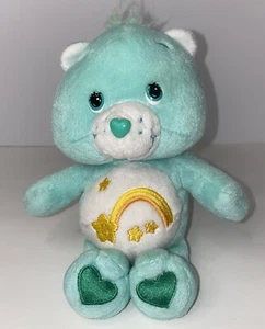 Care Bears 2002 Wish Bear Teal Green 7-8" Play Along Pellets In Bottom To Sit - Picture 1 of 7