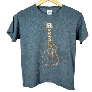 Nashville Kids Unisex Guitar Short Sleeve T Shirt Gray Medium Crew Neck Souvenir - Picture 1 of 5