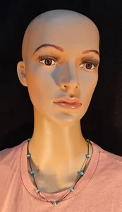 17" inch STERLING Silver Necklace with Blue and White Beads - Picture 1 of 5