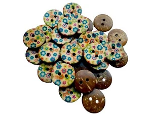 20 pcs Flower Coconut Shell Buttons, 15mm, Round Natural Material Buttons - Picture 1 of 1