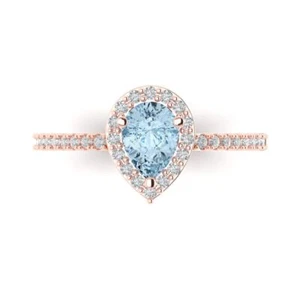 14K Rose Gold Halo Engagement Ring for Women, 0.755 ctw Simulated Blue Diamond - Picture 1 of 11