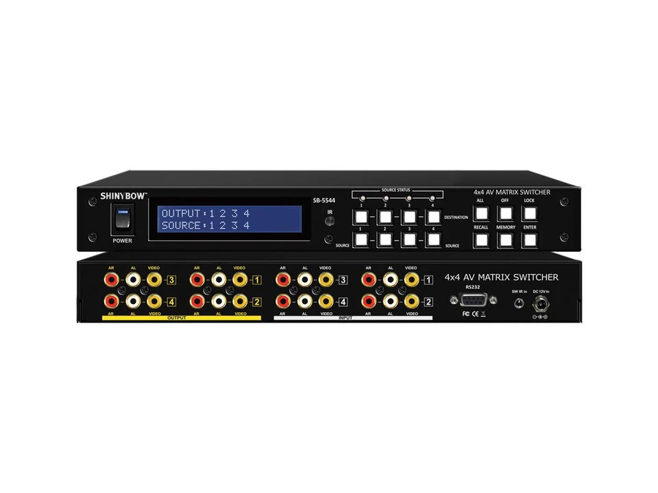 Shinybow 4x4 Composite Video/Stereo Audio Matrix Switcher w IR REMOTE - Image 1 of 1