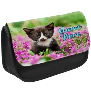 Personalised Cat Pencil Case Girls Black School Stationary Bag Kitten Gift SH147 - Picture 1 of 5