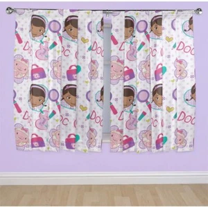 Girls Disney Junior Doc Mc Stuffins Animals Vet White Pink 66 X 54 Curtains Set - Picture 1 of 3