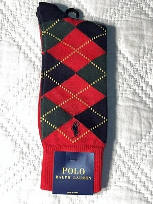 $14 Polo Ralph Lauren Para hombres Argyle 1 Par Calcetines Crew Zapato 6-12 Rojo Verde Azul Foto 1 de 4